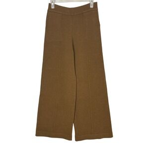 NAP Loungewear 100% Wool Brown Wide Leg Pull On Pants Minimalist Ribbed Trousers